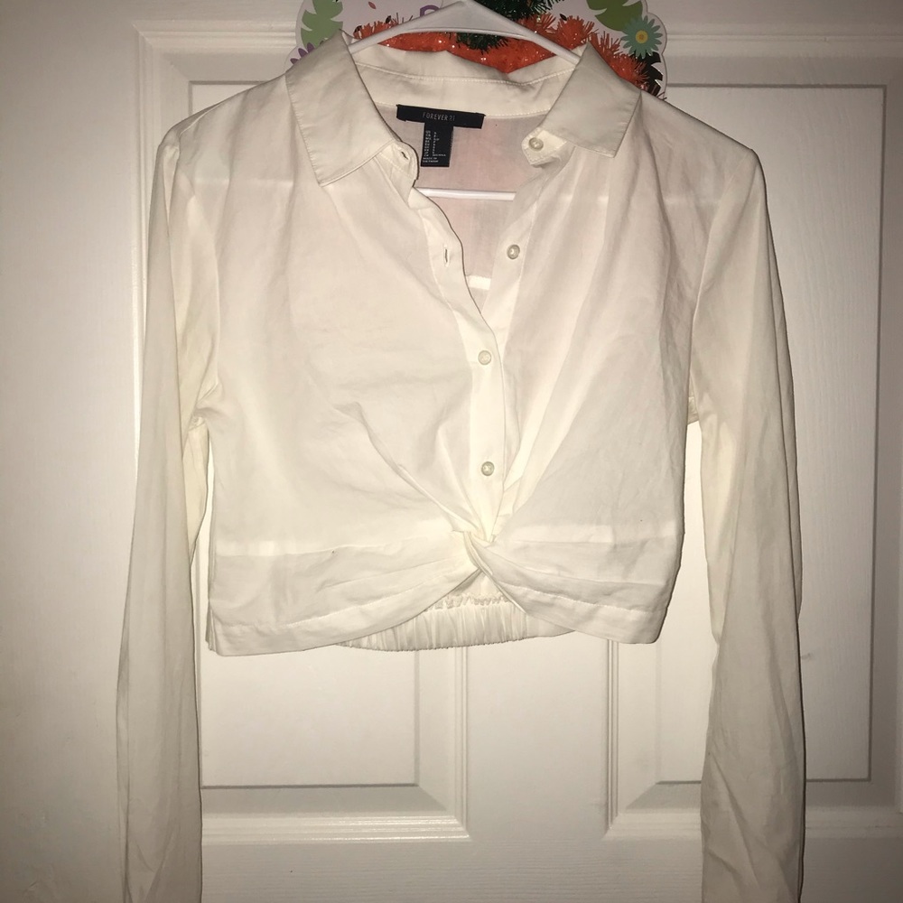 Forever 21 White crop top, button down with a knot